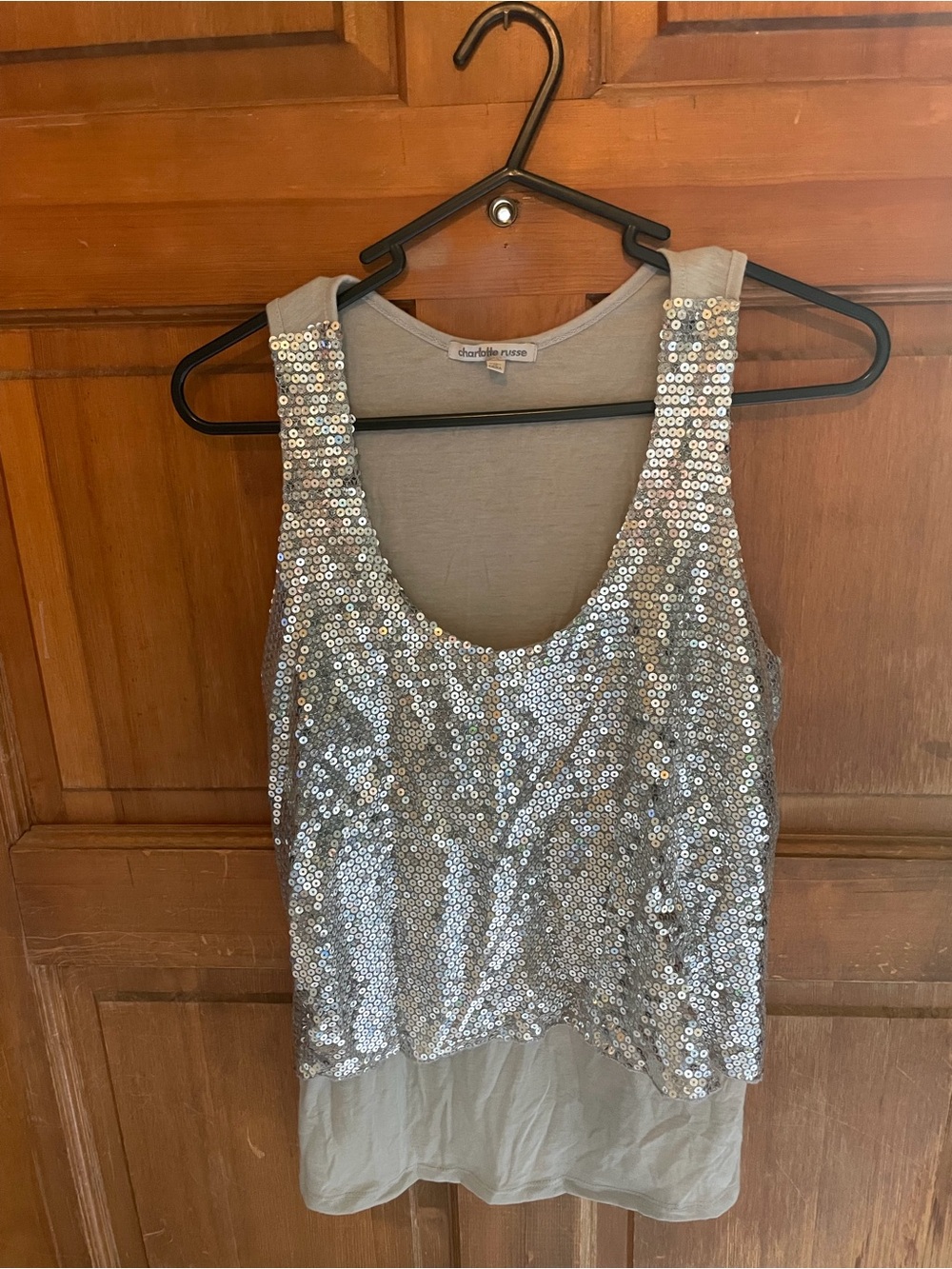 Charlotte Russe Silver Sequin Layered Tank Top